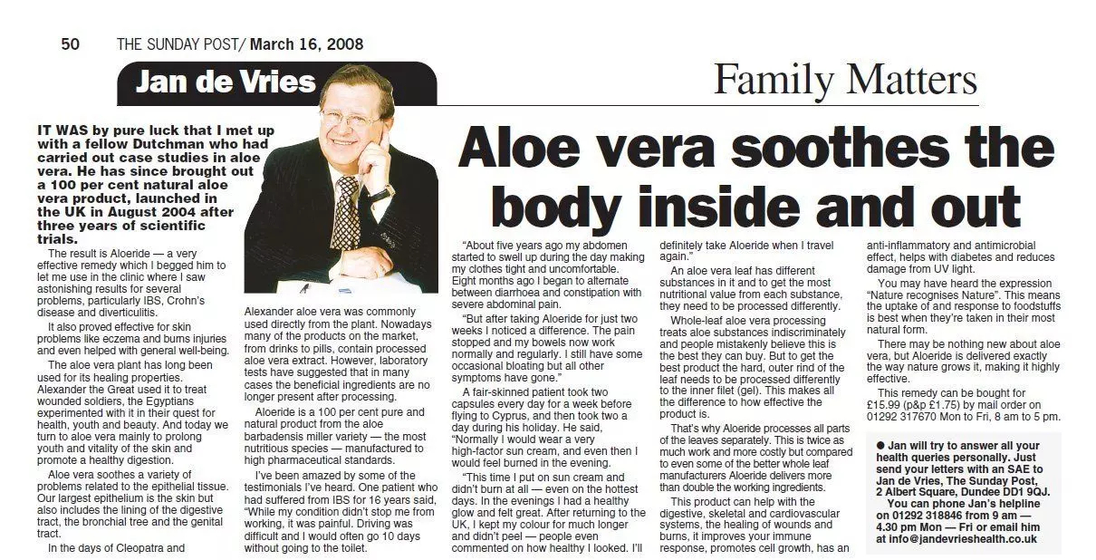 The Sunday Post article about Aloeride by Jan de Vries.